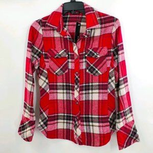 NWT Drew pink,white & black plaid flannel shirt XS